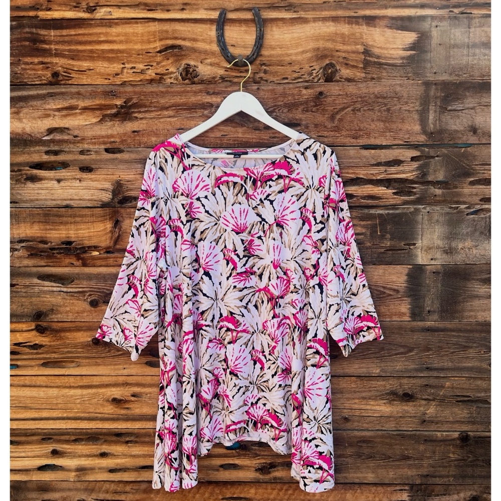ALFANI | Floral 3/4 Sleeve Asymmetrical Blouse 3X